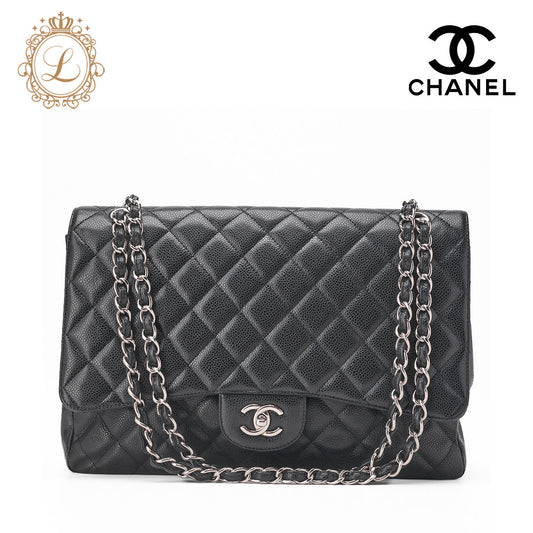 CHANEL Shoulder Bag, Deca Matelasse, Caviar Skin, Black, Silver-Tone Hardware, Pre-Owned - Vintage La Charme