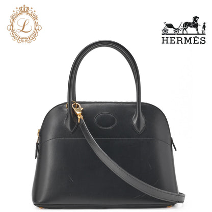 HERMES Bolide 27 Handbag Shoulder Bag 2WAY Box Calf Black Gold-Tone Hardware Pre-Owned - Vintage La Charme