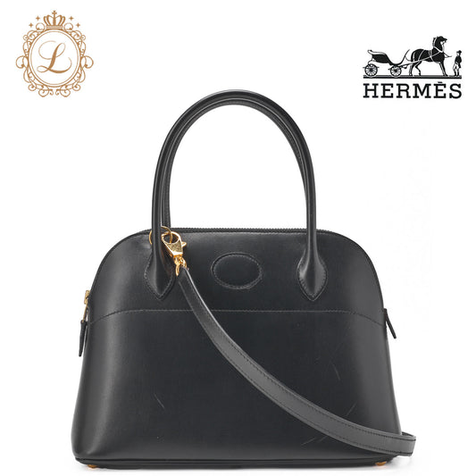 HERMES Bolide 27 Handbag Shoulder Bag 2WAY Box Calf Black Gold-Tone Hardware Pre-Owned - Vintage La Charme