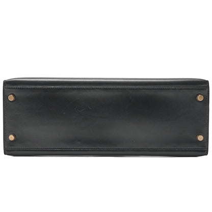 HERMES Kelly 32 Handbag Box Calf Black Gold-Tone Hardware Pre-Owned - Vintage La Charme