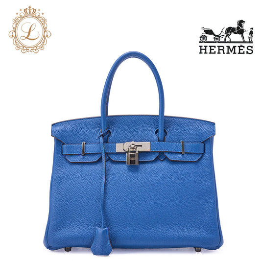 HERMES Birkin 30 Handbag Togo Blue Zanzibar Silver-Tone Hardware Pre-Owned - Vintage La Charme