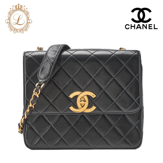 CHANEL Shoulder Bag, Deca Matelasse, Lambskin, Black, Gold-Tone Hardware, Pre-Owned - Vintage La Charme