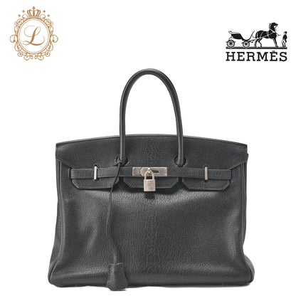 HERMES Birkin 35 Handbag Chèvre Black Silver-Tone Hardware Pre-Owned - Vintage La Charme