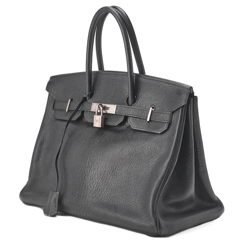 HERMES Birkin 35 Handbag Chèvre Black Silver-Tone Hardware Pre-Owned - Vintage La Charme