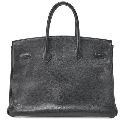 HERMES Birkin 35 Handbag Chèvre Black Silver-Tone Hardware Pre-Owned - Vintage La Charme