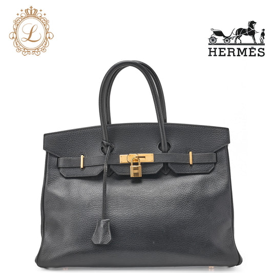 HERMES Birkin 35 Handbag Ardennes Black Gold-Tone Hardware Pre-Owned - Vintage La Charme
