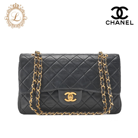 CHANEL Shoulder Bag Matelasse Double Flap Lambskin Black Gold-Tone Hardware Pre-Owned - Vintage La Charme