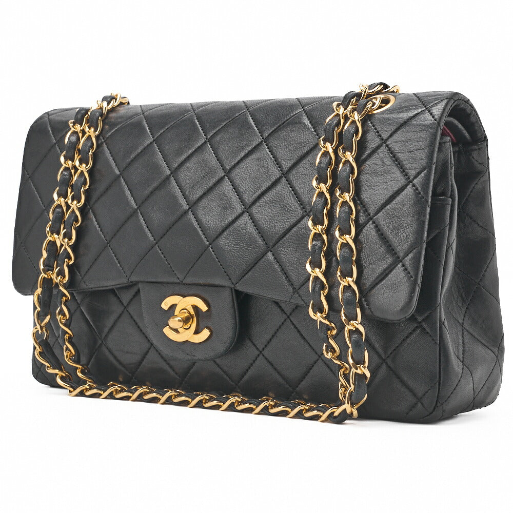 CHANEL Shoulder Bag Matelasse Double Flap Lambskin Black Gold-Tone Hardware Pre-Owned - Vintage La Charme