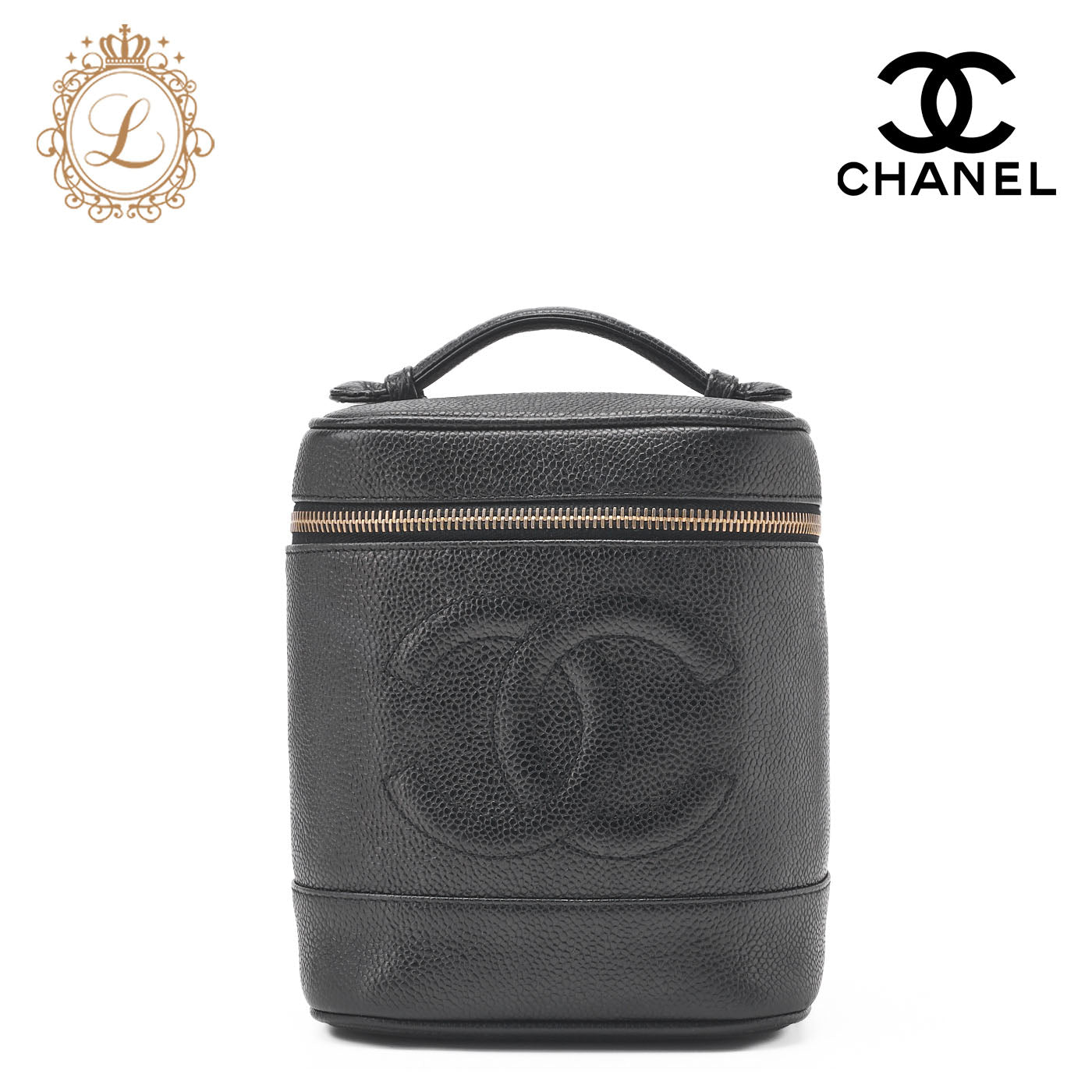 CHANEL Vanity Handbag, Coco Mark, Caviar Skin, Black, Gold-Tone Hardware, Pre-Owned - Vintage La Charme