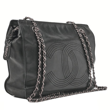 CHANEL Shoulder Tote Bag Coco Mark Double Chain Shoulder Lambskin Black Gold-Tone Hardware Pre-Owned - Vintage La Charme