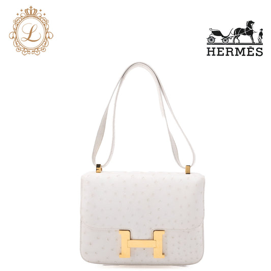 HERMES Constance 23 Shoulder Bag Ostrich White Gold-Tone Hardware Pre-Owned - Vintage La Charme