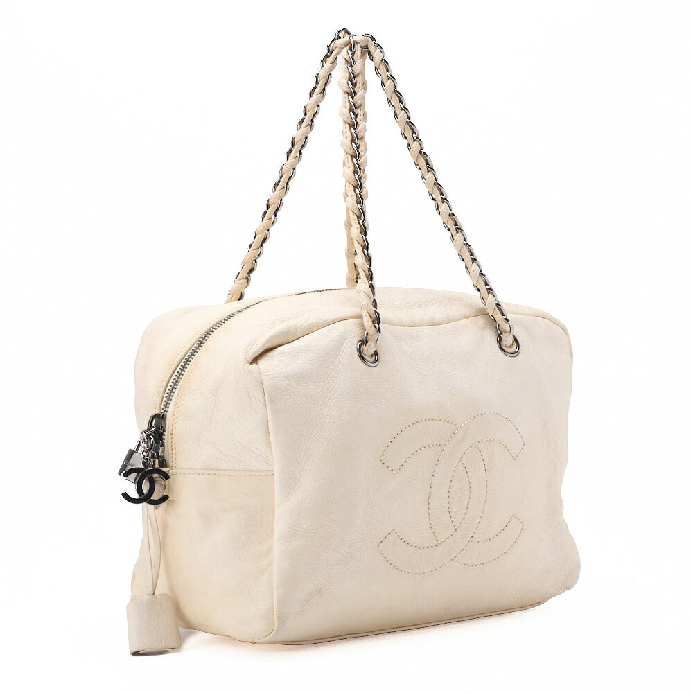 CHANEL Tote Bag Coco Mark, Leather, White, Silver-Tone Hardware, Pre-Owned - Vintage La Charme