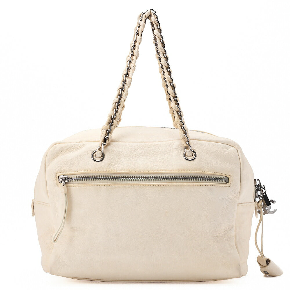 CHANEL Tote Bag Coco Mark, Leather, White, Silver-Tone Hardware, Pre-Owned - Vintage La Charme