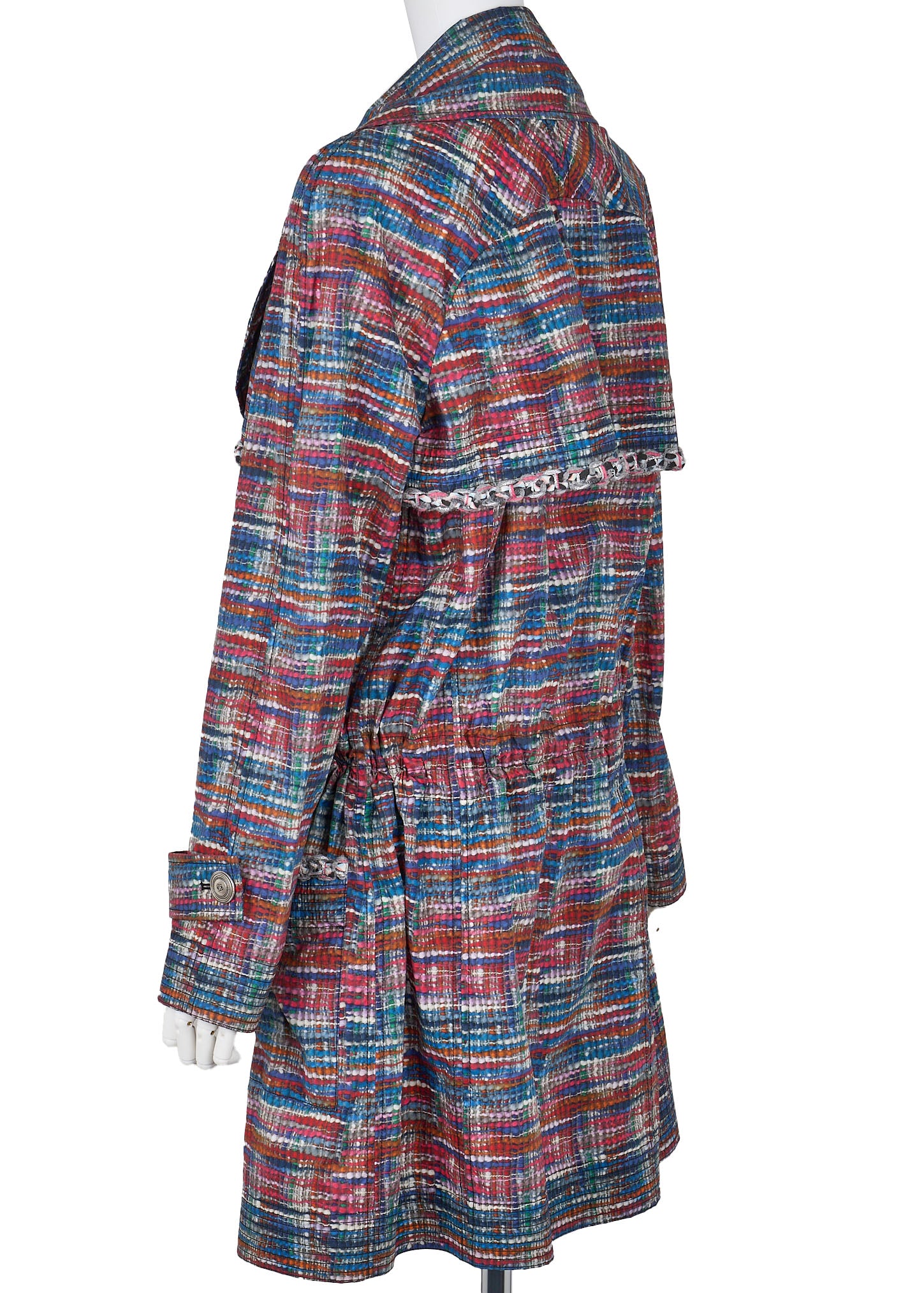 CHANEL Outerwear Jacket, Coco Button, Cotton Polyester Blend, Multicolor, Silver-Tone Hardware, Pre-Owned - Vintage La Charme