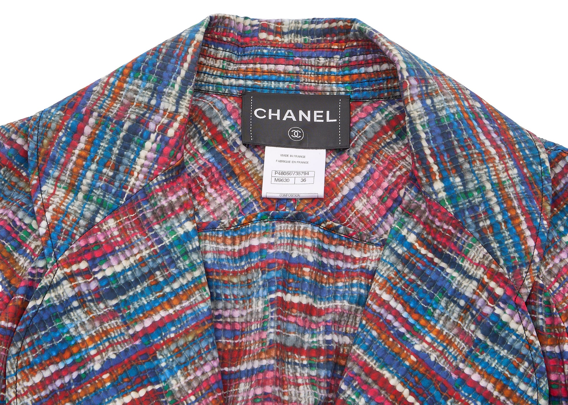 CHANEL Outerwear Jacket, Coco Button, Cotton Polyester Blend, Multicolor, Silver-Tone Hardware, Pre-Owned - Vintage La Charme