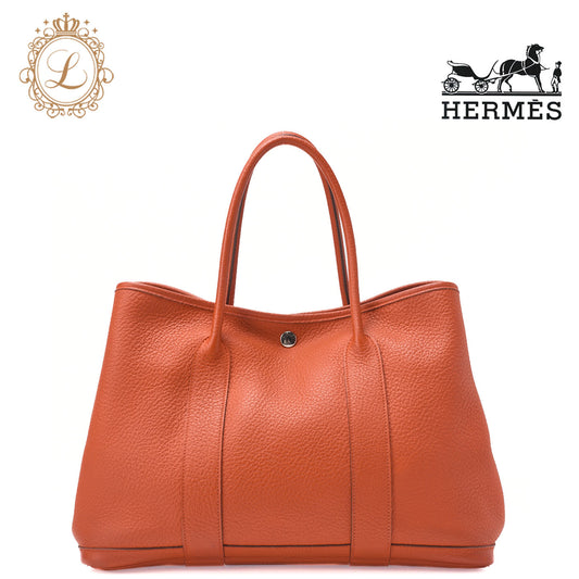 HERMES Garden Party PM Handbag, Shoulder Bag, Negonda, Capucine, Silver Metal Fittings, Pre-Owned - Vintage La Charme