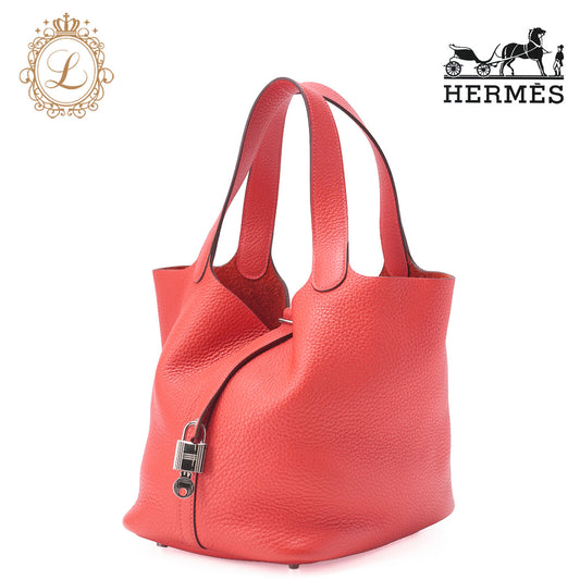 HERMES Picotin Rock MM Handbag, Tryon Clemence, Rouge Pivoine, Silver-Tone Hardware, Pre-Owned - Vintage La Charme