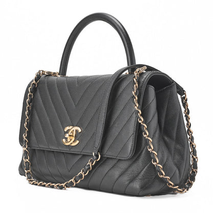 CHANEL Shoulder Bag 2WAY V Stitch Coco Handle Caviar Leather Black Gold-Tone Hardware Pre-Owned - Vintage La Charme