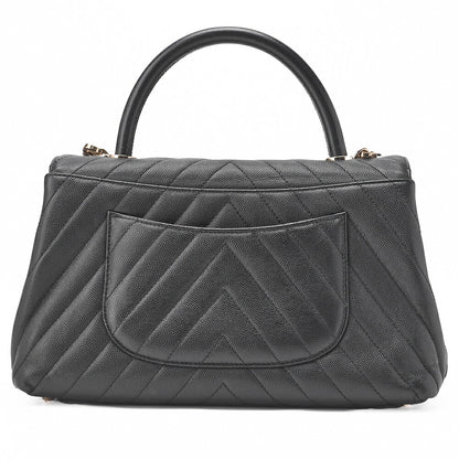 CHANEL Shoulder Bag 2WAY V Stitch Coco Handle Caviar Leather Black Gold-Tone Hardware Pre-Owned - Vintage La Charme