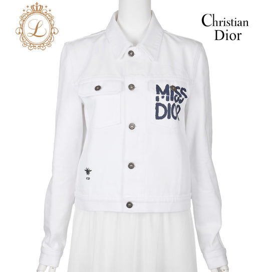 Dior Miss Dior Jacket, Outerwear Coat, Long Sleeve, Cut-and-Sew, Cotton, White, Silver-Tone Hardware, Pre-Owned - Vintage La Charme