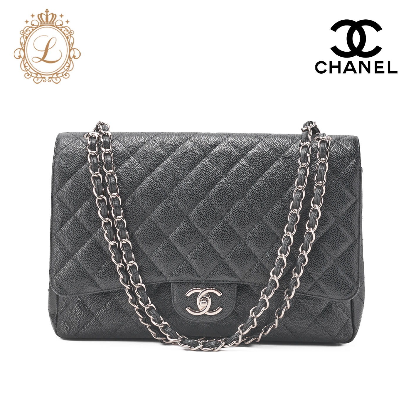 CHANEL Deca Matelasse Double Flap Shoulder Bag Caviar Skin Black (Silver Fittings) Women's Bag Shoulder Bag Women's [Used] [SS] - Vintage La Charme