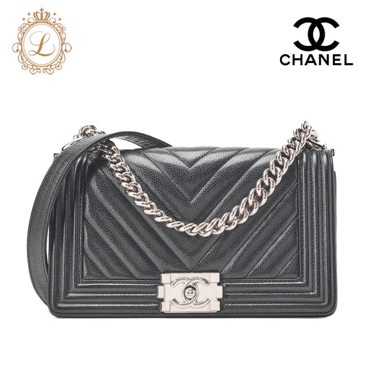CHANEL Shoulder Bag Tote Bag V Stitch Caviar Skin Black Silver-Tone Hardware Pre-Owned - Vintage La Charme