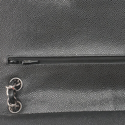 CHANEL Shoulder Bag, Deca Matelasse Double Flap, Caviar Skin, Black, Silver-Tone Hardware, Pre-Owned - Vintage La Charme
