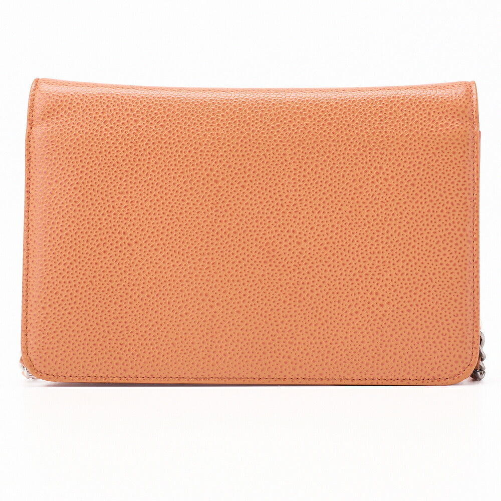 CHANEL Shoulder Bag Chain Wallet Caviar Skin Salmon Orange Silver-Tone Hardware Pre-Owned - Vintage La Charme