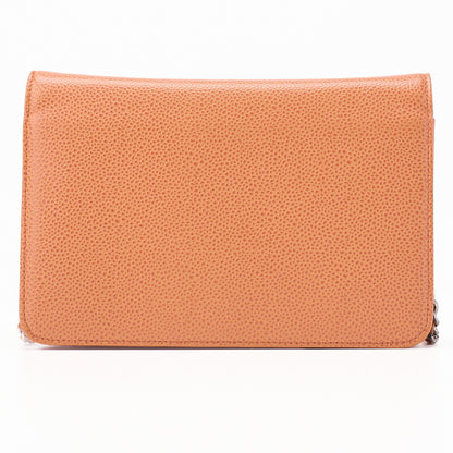 CHANEL Shoulder Bag Chain Wallet Caviar Skin Salmon Orange Silver-Tone Hardware Pre-Owned - Vintage La Charme