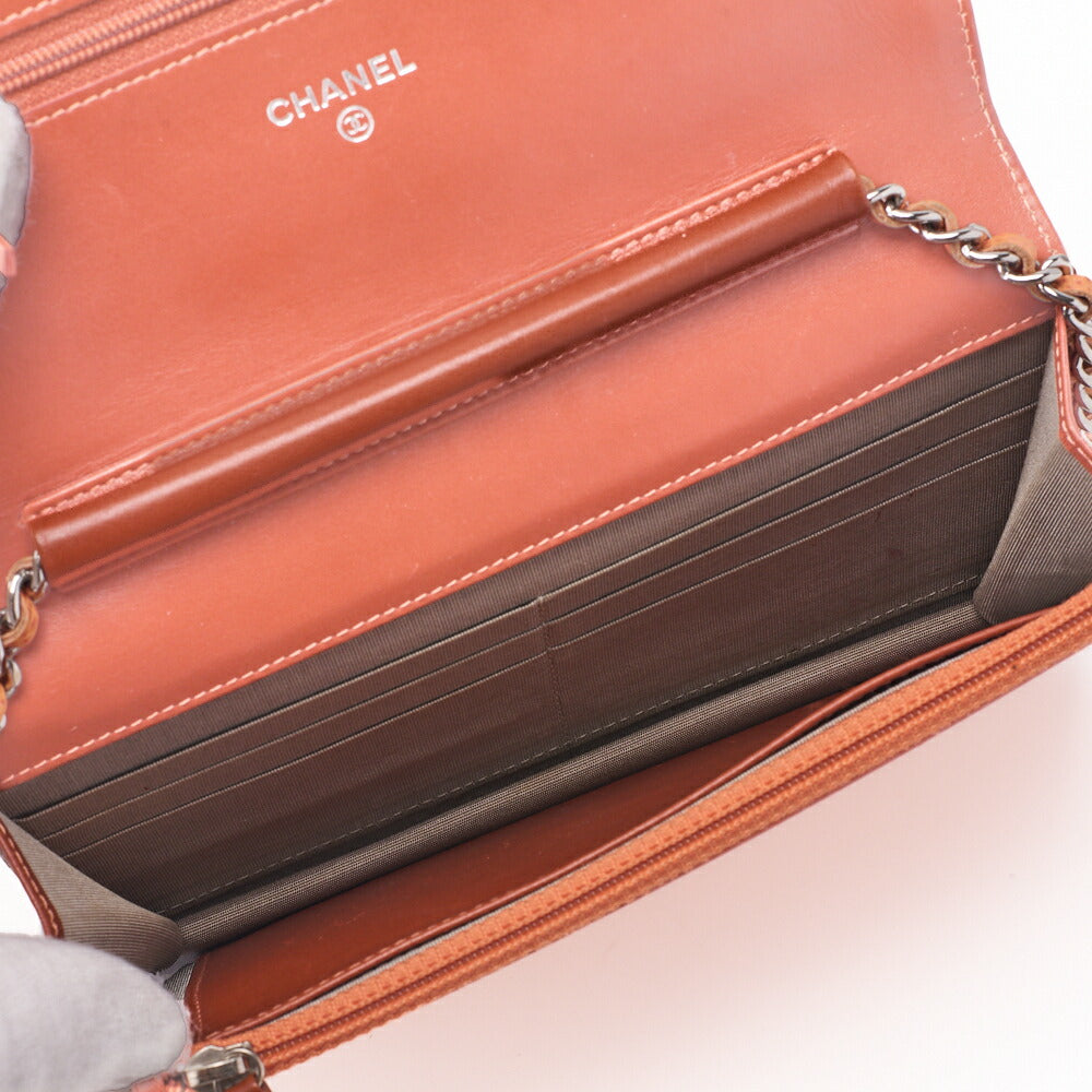 CHANEL Shoulder Bag Chain Wallet Caviar Skin Salmon Orange Silver-Tone Hardware Pre-Owned - Vintage La Charme