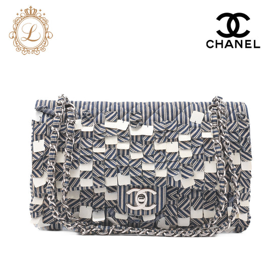 Chanel Shoulder Bag Matelasse Double Flap Cotton Navy Silver-Tone Hardware Pre-Owned - Vintage La Charme