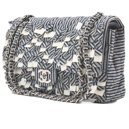 Chanel Shoulder Bag Matelasse Double Flap Cotton Navy Silver-Tone Hardware Pre-Owned - Vintage La Charme