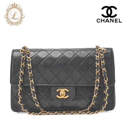 CHANEL Shoulder Bag, Matelasse, Turn Lock, Lambskin, Black, Gold-Tone Hardware, Pre-Owned - Vintage La Charme
