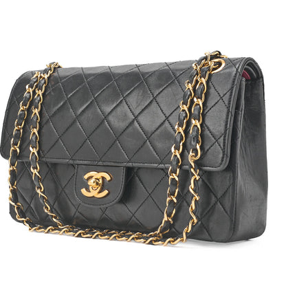 CHANEL Shoulder Bag, Matelasse, Turn Lock, Lambskin, Black, Gold-Tone Hardware, Pre-Owned - Vintage La Charme