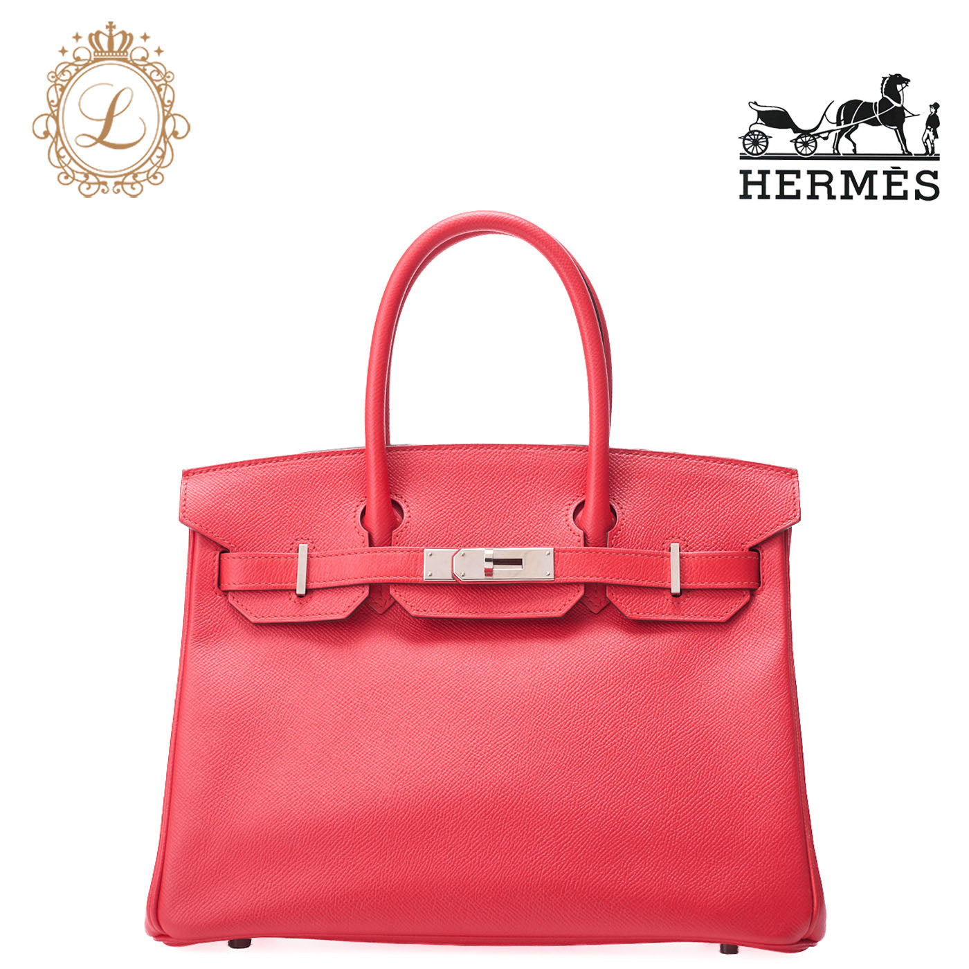 HERMES Birkin 30 Tote Bag, Vaux Epson, Rouge Casaque, Silver-Tone Hardware, Pre-Owned - Vintage La Charme
