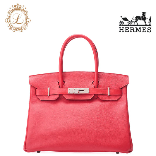 HERMES Birkin 30 Tote Bag, Vaux Epson, Rouge Casaque, Silver-Tone Hardware, Pre-Owned - Vintage La Charme