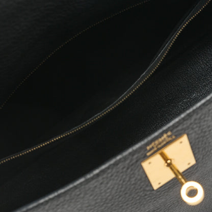 HERMES Kelly 32 Handbag, Tryon Clemence Leather, Black, Gold-Tone Hardware, Pre-Owned - Vintage La Charme