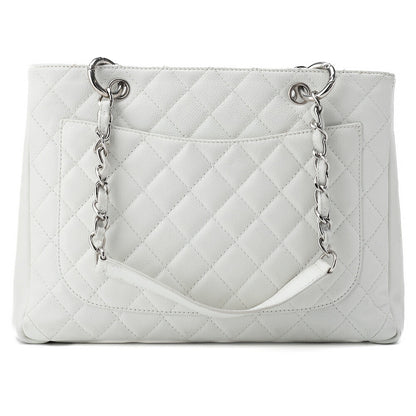 CHANEL Shoulder Bag Matelasse Caviar Skin White Silver-Tone Hardware Pre-Owned - Vintage La Charme