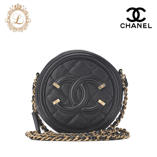 CHANEL Mini Shoulder Bag Matelasse Coco Mark CC Filigree Caviar Skin Black Gold-Tone Hardware Pre-Owned - Vintage La Charme