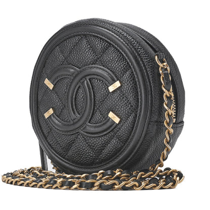 CHANEL Mini Shoulder Bag Matelasse Coco Mark CC Filigree Caviar Skin Black Gold-Tone Hardware Pre-Owned - Vintage La Charme