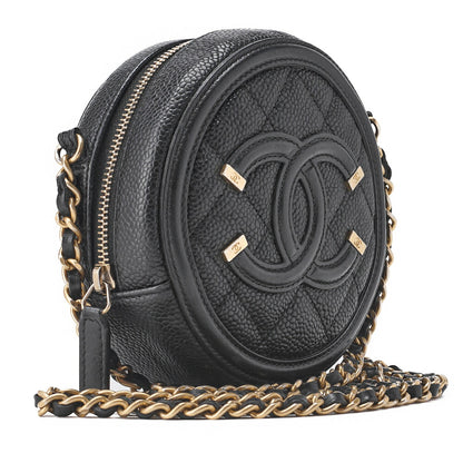 CHANEL Mini Shoulder Bag Matelasse Coco Mark CC Filigree Caviar Skin Black Gold-Tone Hardware Pre-Owned - Vintage La Charme
