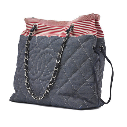 Chanel Shoulder Bag Coco Mark Denim Gray Gold-Tone Hardware Pre-Owned - Vintage La Charme