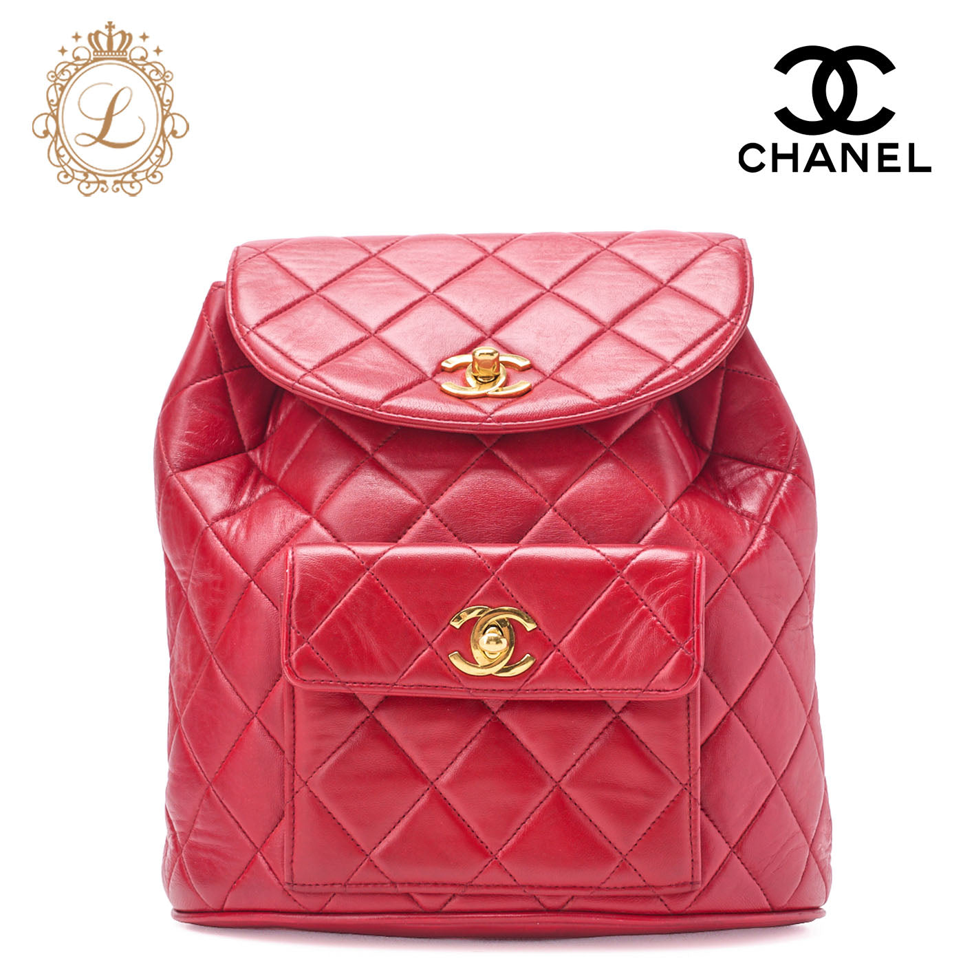 CHANEL Shoulder Backpack Bag Matelasse Outside Flap Turn Lock Lambskin Red Gold-Tone Hardware Pre-Owned - Vintage La Charme