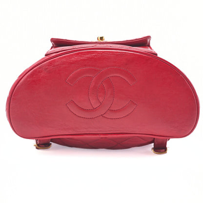 CHANEL Shoulder Backpack Bag Matelasse Outside Flap Turn Lock Lambskin Red Gold-Tone Hardware Pre-Owned - Vintage La Charme