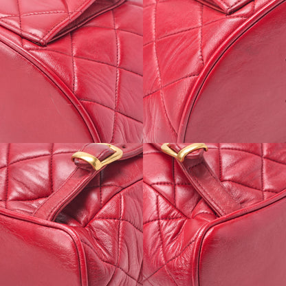 CHANEL Shoulder Backpack Bag Matelasse Outside Flap Turn Lock Lambskin Red Gold-Tone Hardware Pre-Owned - Vintage La Charme
