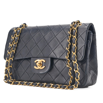 Chanel Shoulder Bag Matelasse Double Flap Lambskin Navy Gold-Tone Hardware Pre-Owned - Vintage La Charme