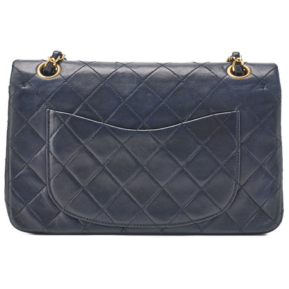 Chanel Shoulder Bag Matelasse Double Flap Lambskin Navy Gold-Tone Hardware Pre-Owned - Vintage La Charme