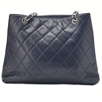 CHANEL Shoulder Bag, Matelasse, Caviar Skin, Navy, Silver-Tone Hardware, Pre-Owned - Vintage La Charme
