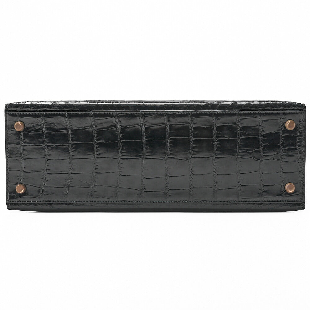 Hermes Kelly 32 Handbag Crocodile Black Gold-Tone Hardware Pre-Owned - Vintage La Charme