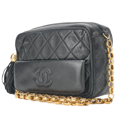 CHANEL Shoulder Bag Matelasse Coco Mark With Fringe Bijou Chain Lambskin Black Gold-Tone Hardware Pre-Owned - Vintage La Charme